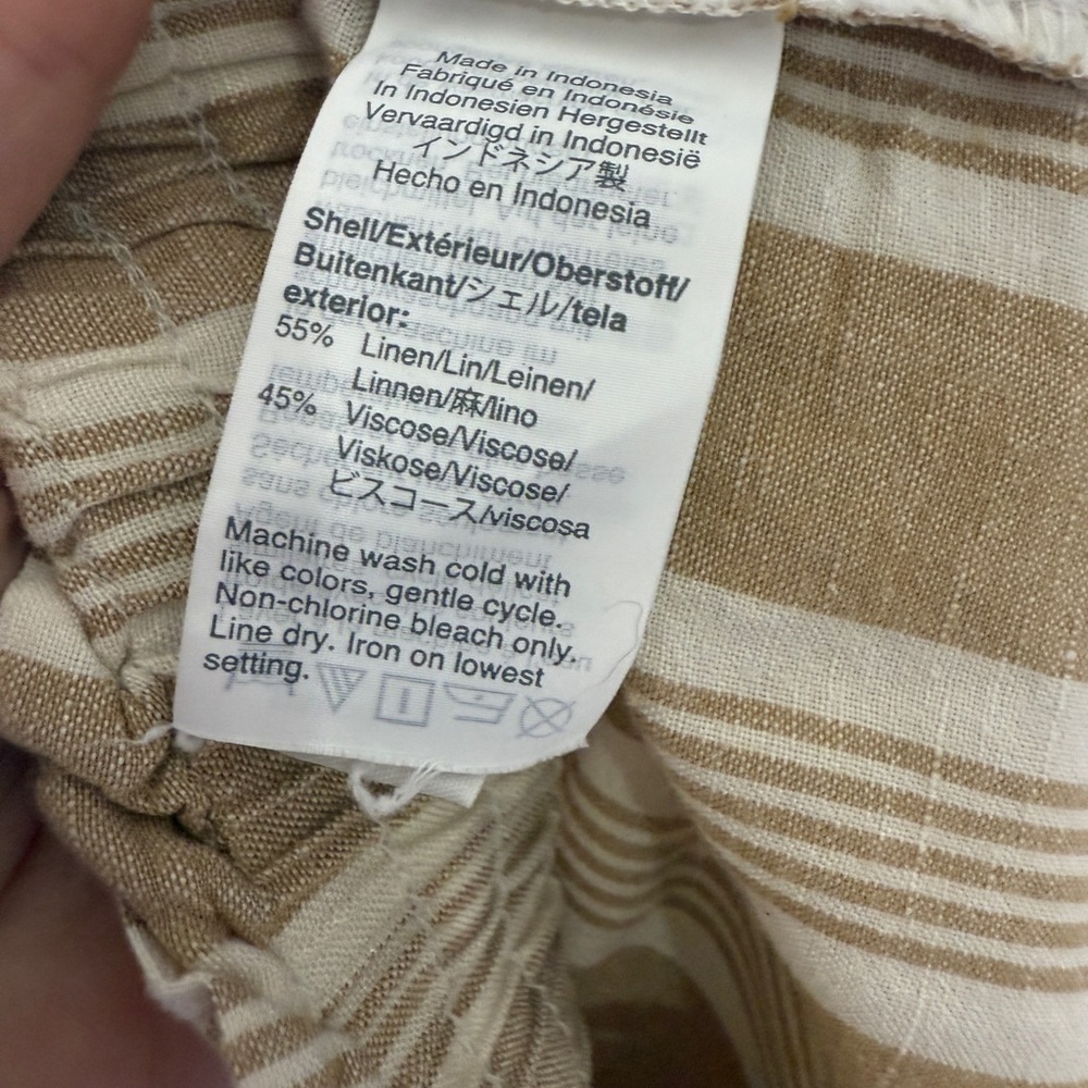 Madewell Brown White Stripe Linen Blend Smocked Huston Wide-Leg Cropped Pants XS - Picture 6 of 6